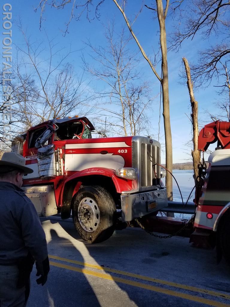 Tanker truck rollover on Titicus Road, 02/19/19