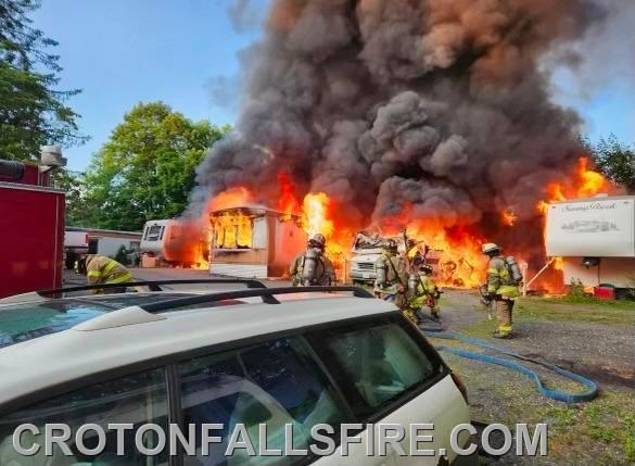 Mutual aid response to mobile homes on fire on Route 6 in Brewster, 06/15/23